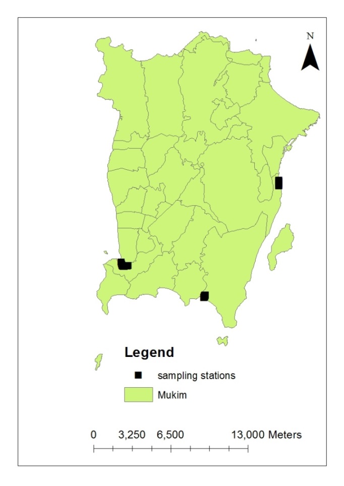 Map of study site at Balik Pulau, Batu Maung and Gelugor in Penang