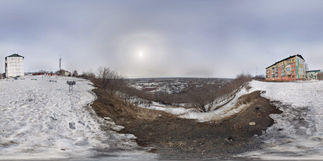 A photosphere (360° panorama) showing the significant element of the local relief (the Vth terrace of the Biya River) and the development of the erosional process 