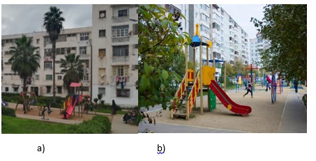Playgrounds in the yards: а) Casablanca (Morocco) b) Krasnoyarsk, Russia