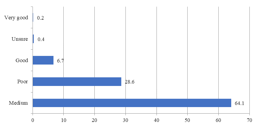 Distribution of households according to the assessment of material condition in 2017, % (Source: authors based on official data of the Federal state statistics service [2017].)