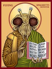 Creolized text “FLYING SPAGHETTI MONSTER”