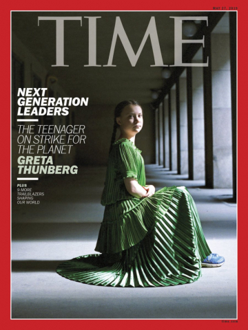 Greta Thunberg on the cover page of the magazine Time – Next Generation Leader (https://time.com/collection-post/5584902/greta-thunberg-next-generation-leaders/)