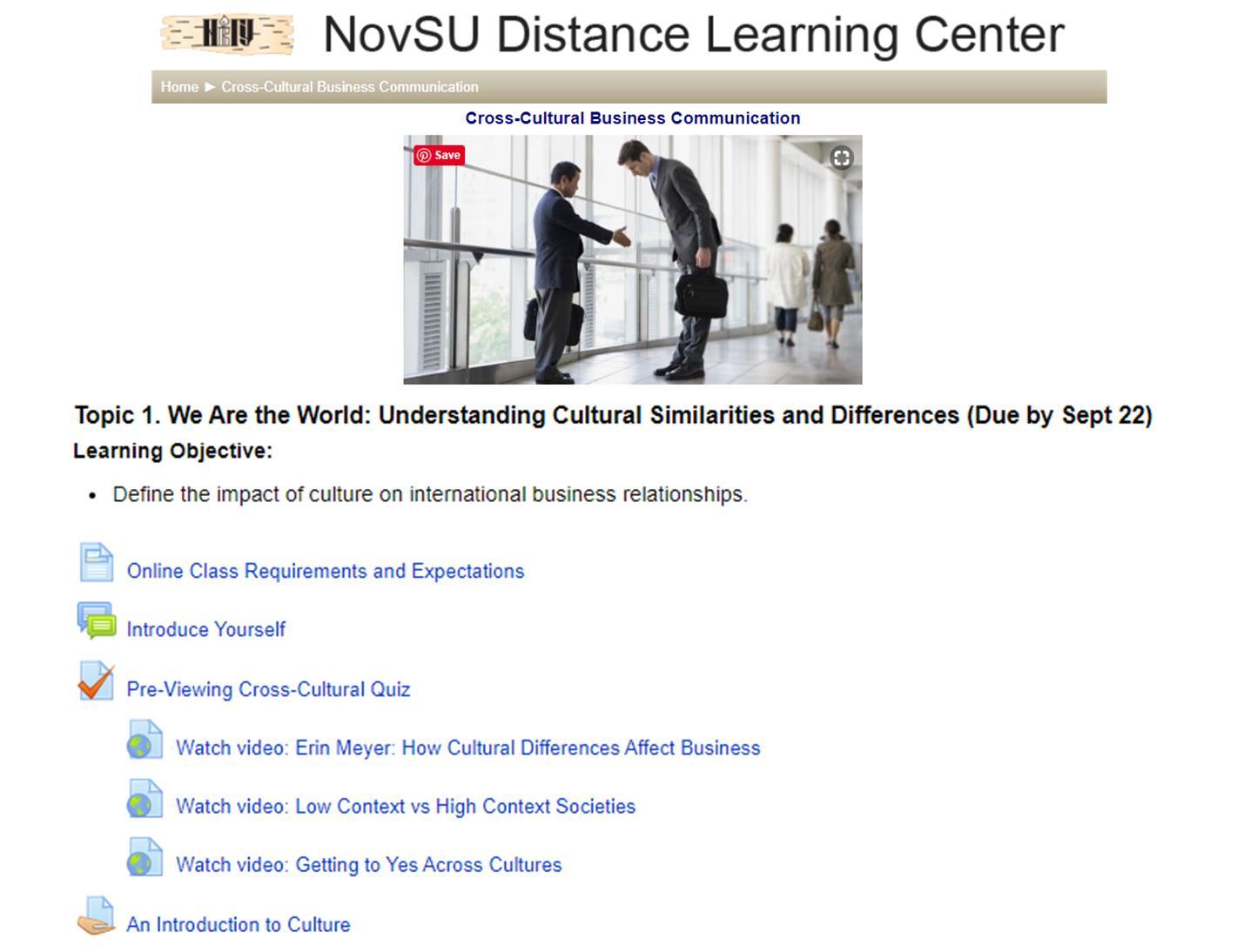 Screenshot of the online-course homepage