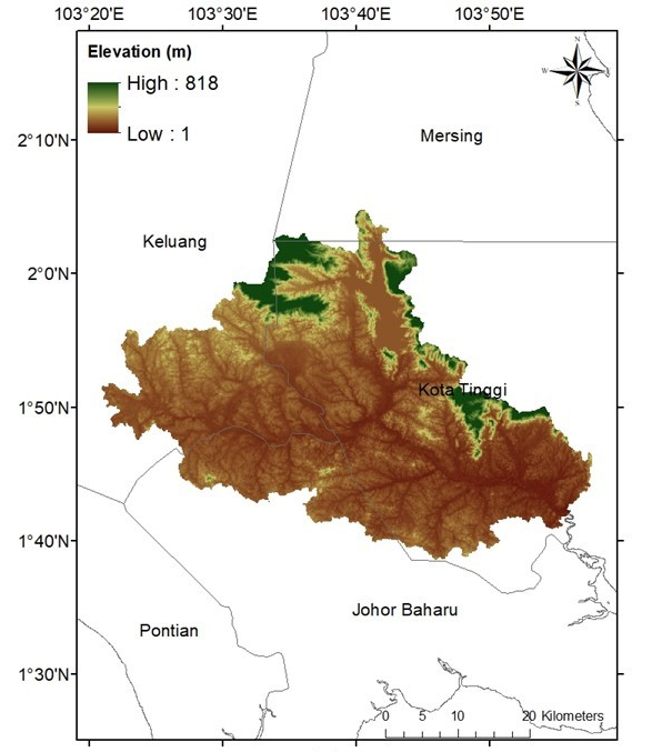 Topography of Johor River Basin