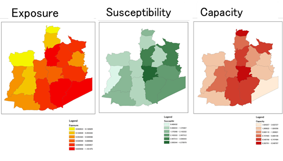 Exposure, Susceptibility, and Capacity (The darker means higher values)