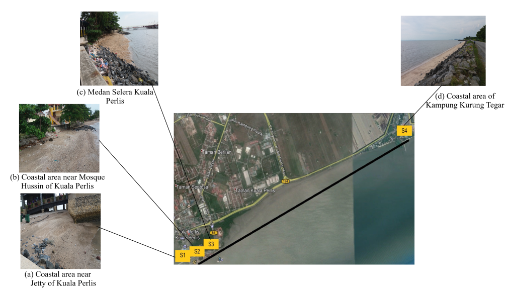 Location of sampling sites in the coastal area at Kuala Perlis