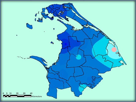 Spatial Variations of Average rainfall in April