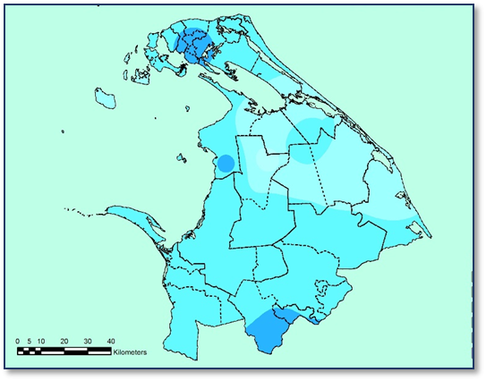 Spatial Variations of Average rainfall in May