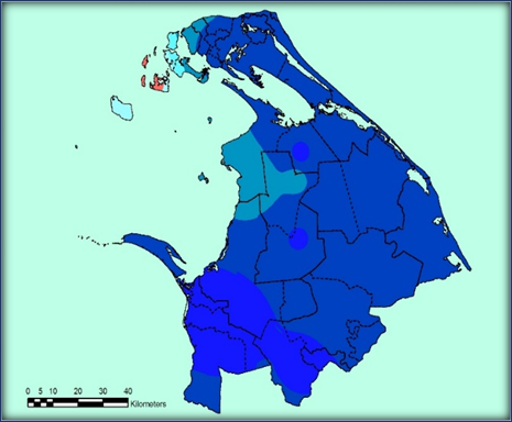 Spatial Variations of Average rainfall in October