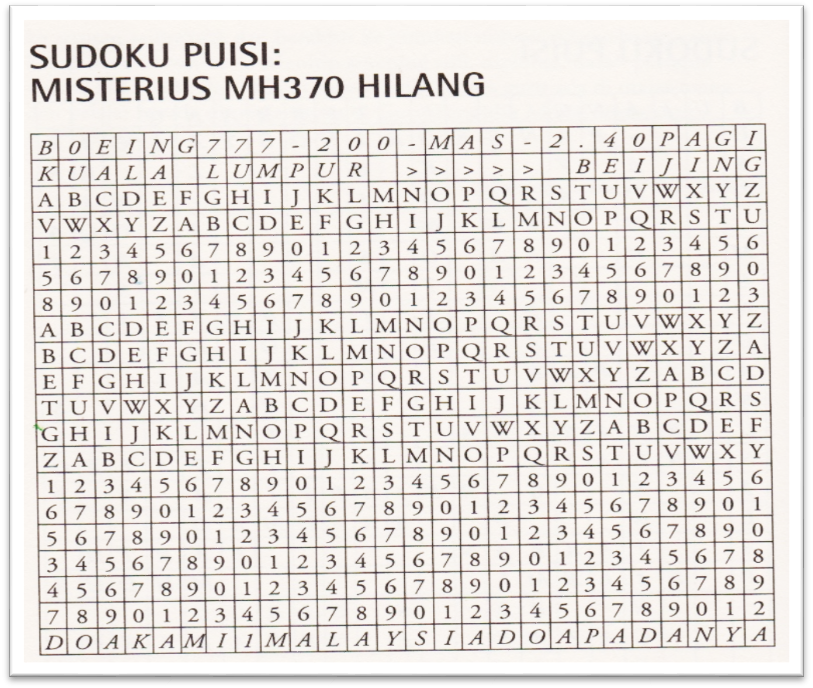 ‘Sudoku Puisi: Misterius MH370 Hilang’. Source: Selected Poems of Sudoku Puisi