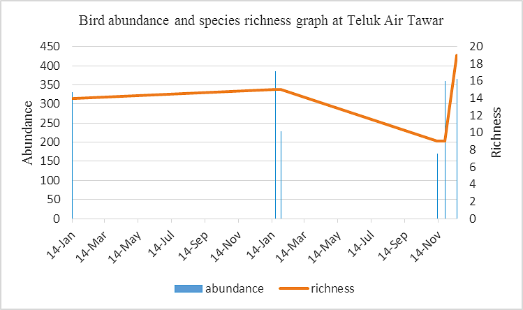 Bird abundance and species richness graph at Teluk Air Tawar