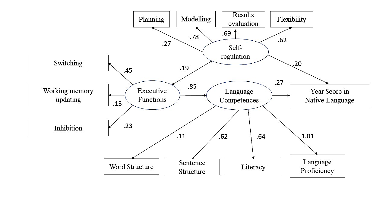 Structural model of regulatory predictors of success in Russian language in secondary school (Note: CMIN/df = 1.06, p = .371, GFI = .966, CFI = .955, RMSEA = .16, PCLOSE =.959)