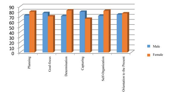 Average values distribution within the levels based on the questionnaire. Self-organization – gender parameter