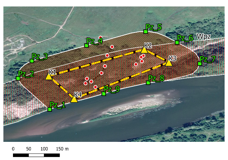 Map-scheme of the Okhlebininskaya gypsum cave with security zone