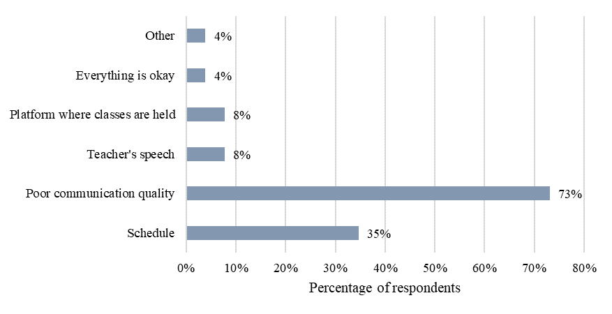 The distribution of answers to the question "What do you not like in distance classes?”