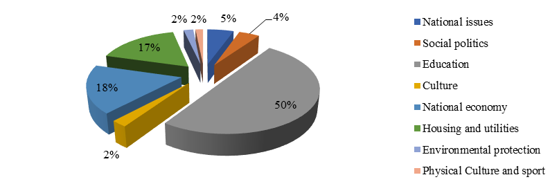 The structure of expenditures of the local budget of Irkutsk in 2019, %