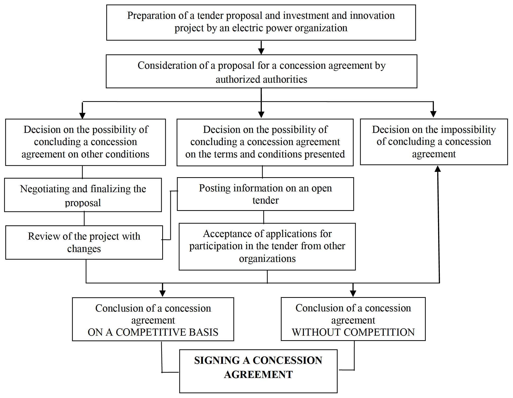 Procedure for concluding a concession agreement in the electric power industry