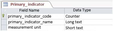 Creation of the table “Primary_ indicator” in MSAccess (compiled by authors)