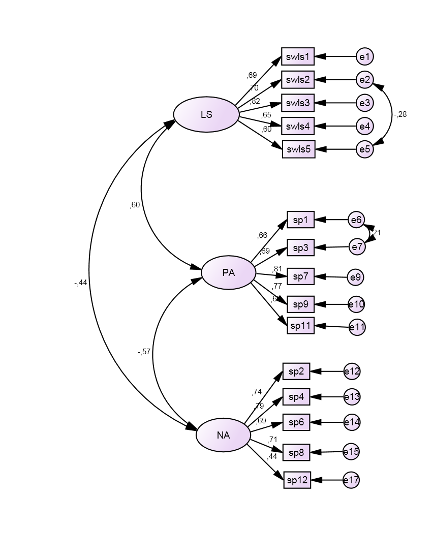 Confirmatory factor analysis for the subjective well-being structure