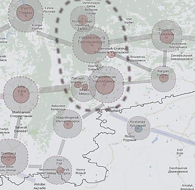 Multilevel scheme of transformation of the settlement framework of the Ural macroregion