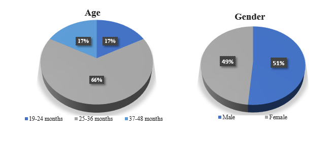 Distribution of the sample according to age and gender