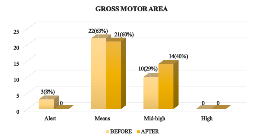 Evaluation of the DPM in the gross motor area, before and after the application of the early stimulation program