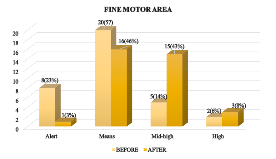 Evaluation of the DPM in the fine motor area, before and after the application of the early stimulation program