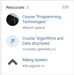 Links to the subjects in the VKontakte social media community