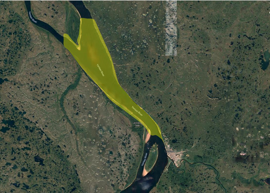 Simulated area of bottling of oil products 4 hours after entering the reservoir (scale 1: 25000)