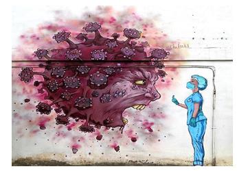 Ufa graffiti with coronavirus by artist Lukyanov