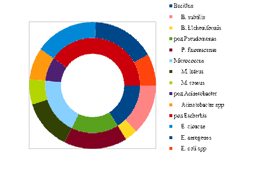 Correlation of the species diversity of worm microflora relative to its CFU / ML