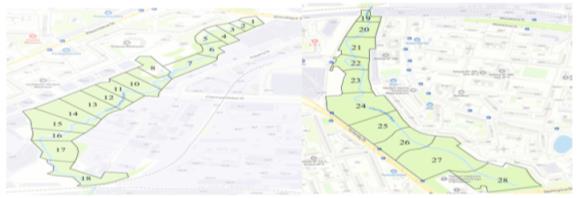 Schematic map of the location of the survey sites. On the left - segment 1, on the right - segment 2 (drawing by the authors)