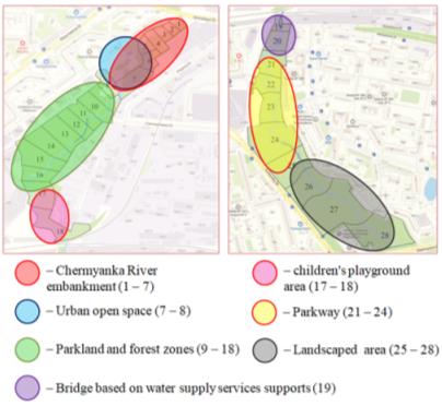 Schematic map of the proposed zoning of public space territories (drawing by the authors)