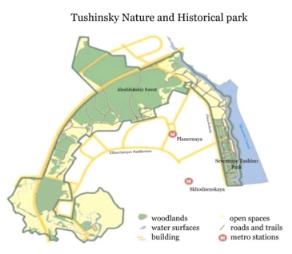 Scheme of the Tushinsky Nature and Historical park (Scheme of the natural-historical park "Tushinsky", 2021)