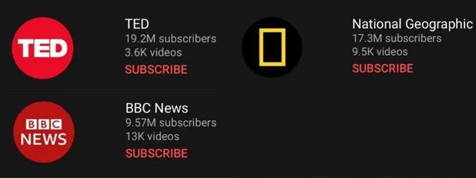 Screenshot of Subscribers of the Four Programs on YouTube