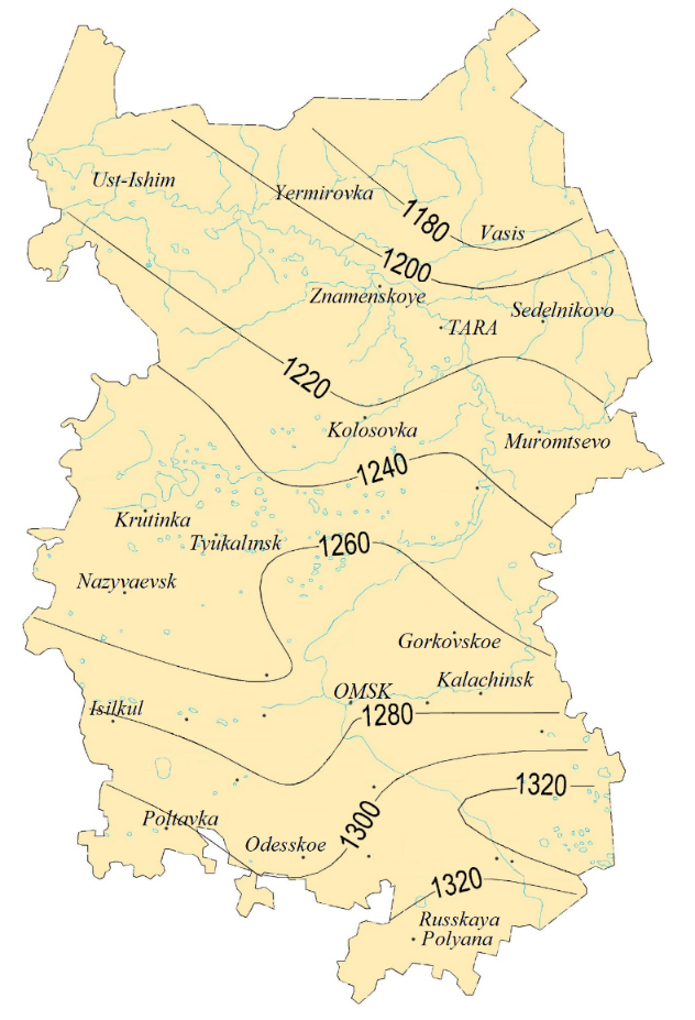 [Water equivalent of thermal energy resources of the climate Zк, mm per year.]