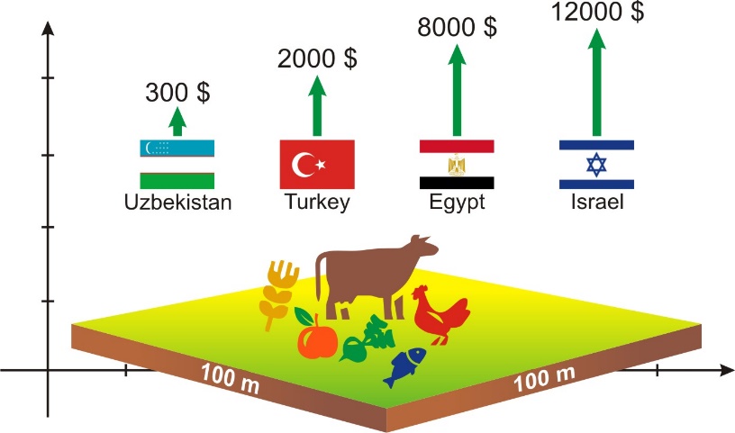 Agricultural production per 1 hectare of land / in USD (Economic Review Journal, 2019)