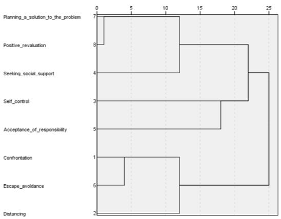 Сlass dendrogram of indicators of intelligence and coping strategies