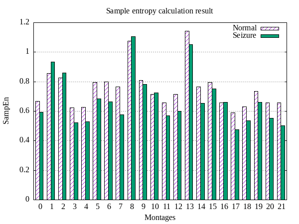 Results of calculating the sample entropy for individual leads of the EEG recording.