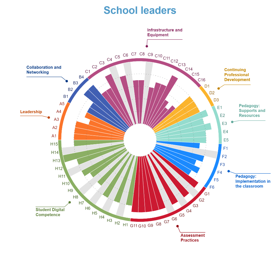 SELFIE school report, results per user (upper secondary, school leaders), 2020-2021 