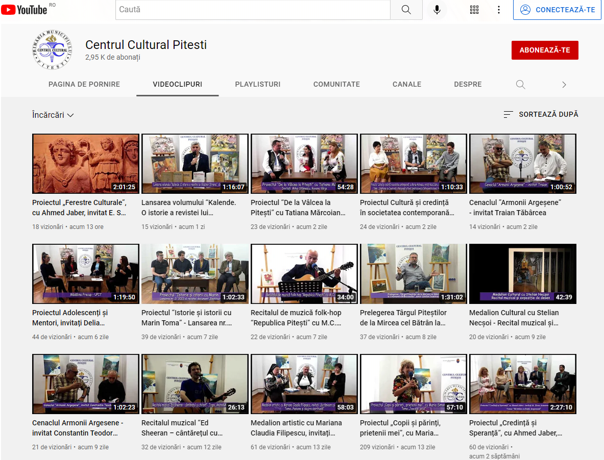 The latest videos uploaded on the Youtube page of the Pitesti Cultural Center