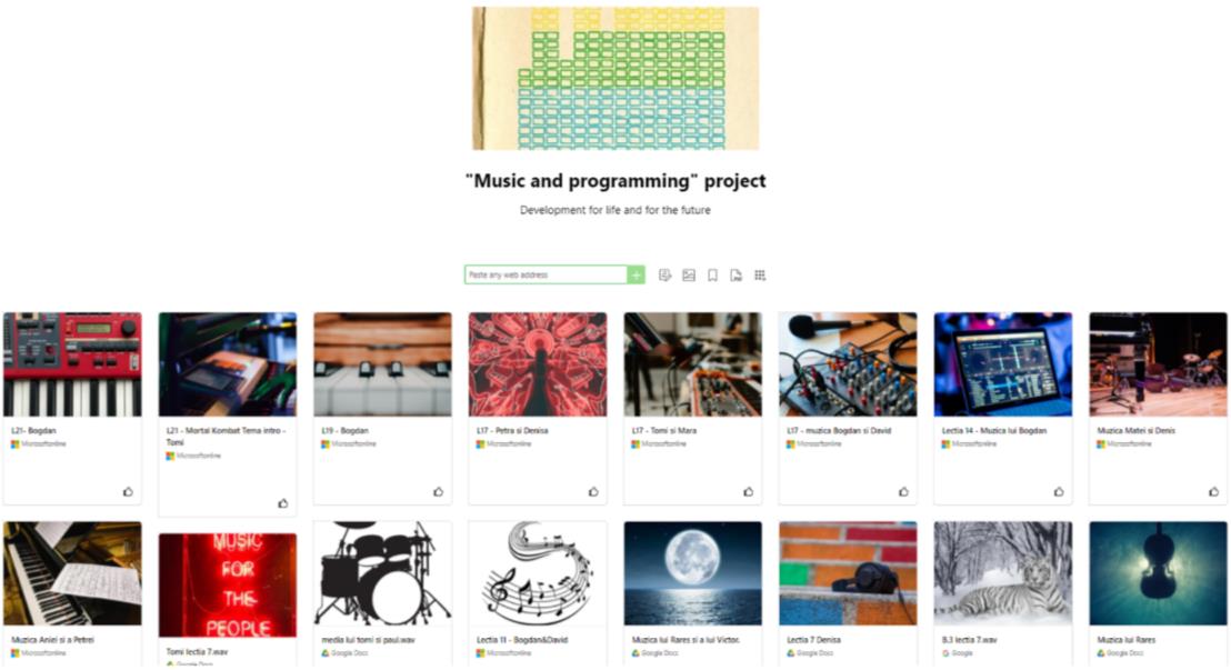 Wakelet portfolio page with the products of the integrated music-programming activities, available at the web address: https://wke.lt/w/s/ilbEek (Bănuț, 2020)