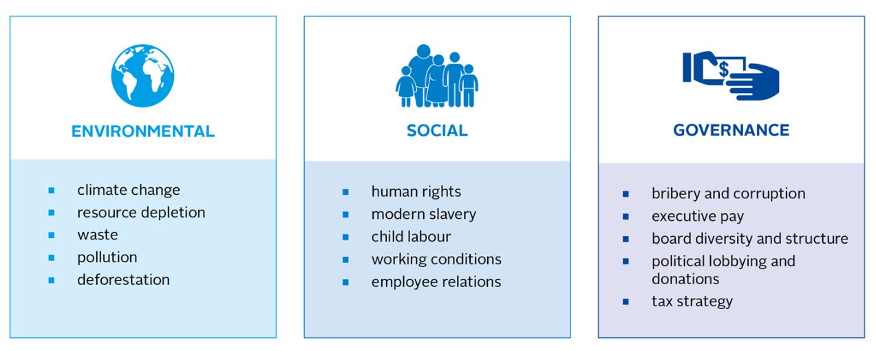 Examples of ESG issues (PRI, 2022b)