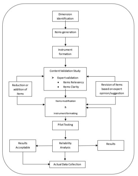 The flow chart of the validation and reliability of the items involves in this study