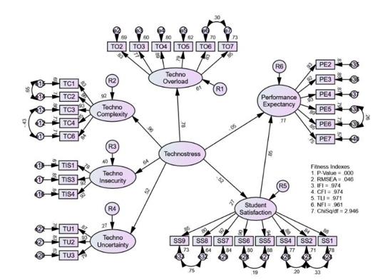 The standardised path coefficients (direct relationship): structural equation modelling