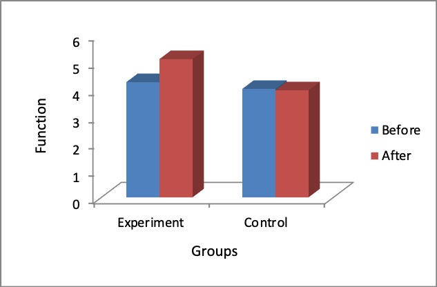 Average knowledge of functioning in social situations in the intervention and control groups before and after the intervention program