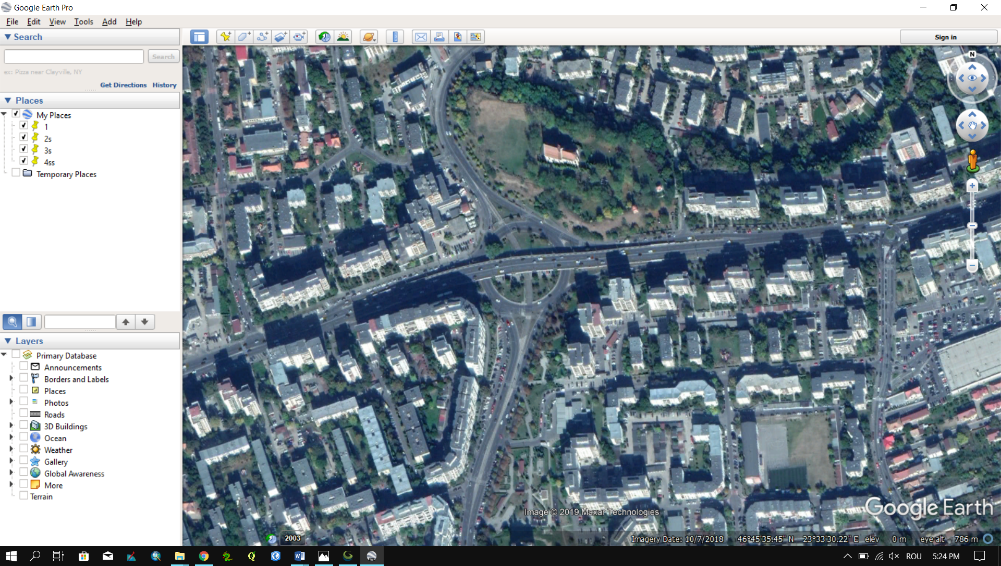 Print screen from Google Earth of Calvaria-Mănăștur area in Cluj-Napoca