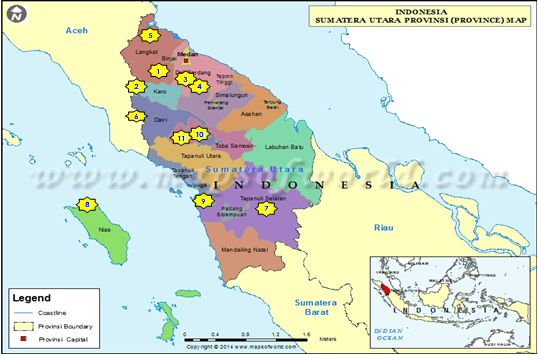 North Sumatra Map (Location of Distribution Upland red Rice