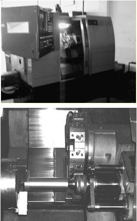 Equipment Setup: (a) CNC Lathe, (b) Workpiece Installed on the machine