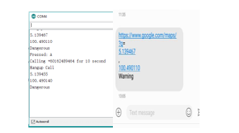 Operation of Arduino and message receive from GSM module to emergency contact number